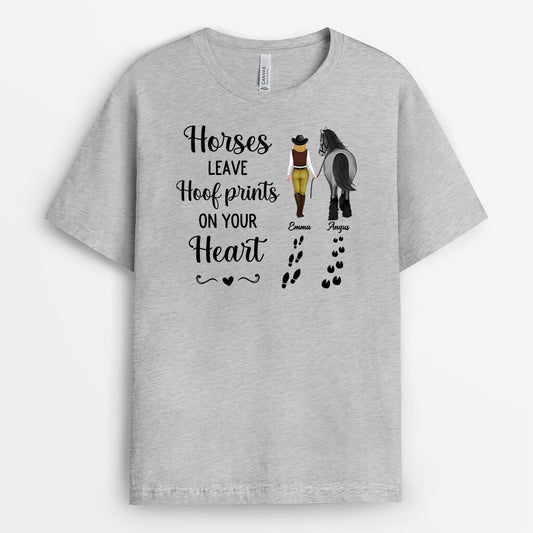 2938AUK2 horses leave hoof prints on your heart  customised t shirt for her