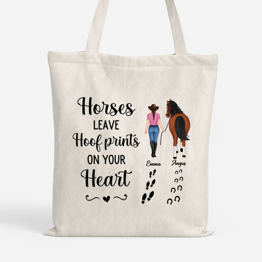 2938BUS1 horses leave hoof prints on your heart tote bag custom horse gifts 2938b6v5u
