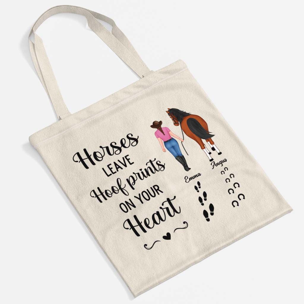 2938BUS2 horses leave hoof prints on your heart tote bag custom horse gifts 2938b6v5u