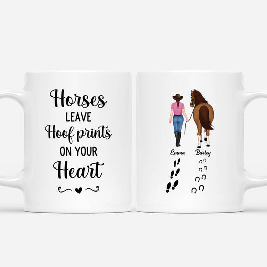 2938MUK1 horses leave hoof prints on your heart  customised mug for her