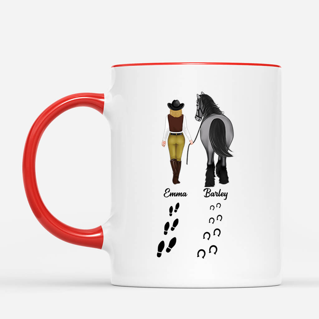 2938MUK3 horses leave hoof prints on your heart  customised mug for her