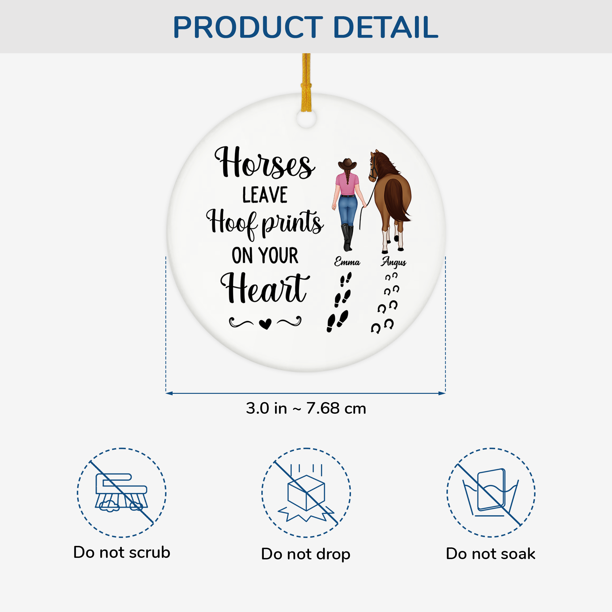 2938OUS3 personalized horse gift hoof prints on your heart ceramic ornament 2938O6U7U