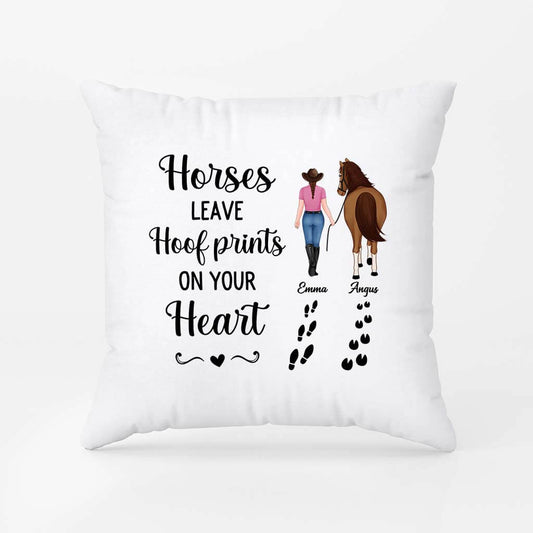 2938PUK1 horses leave hoof prints on your heart pillow  custom present for her