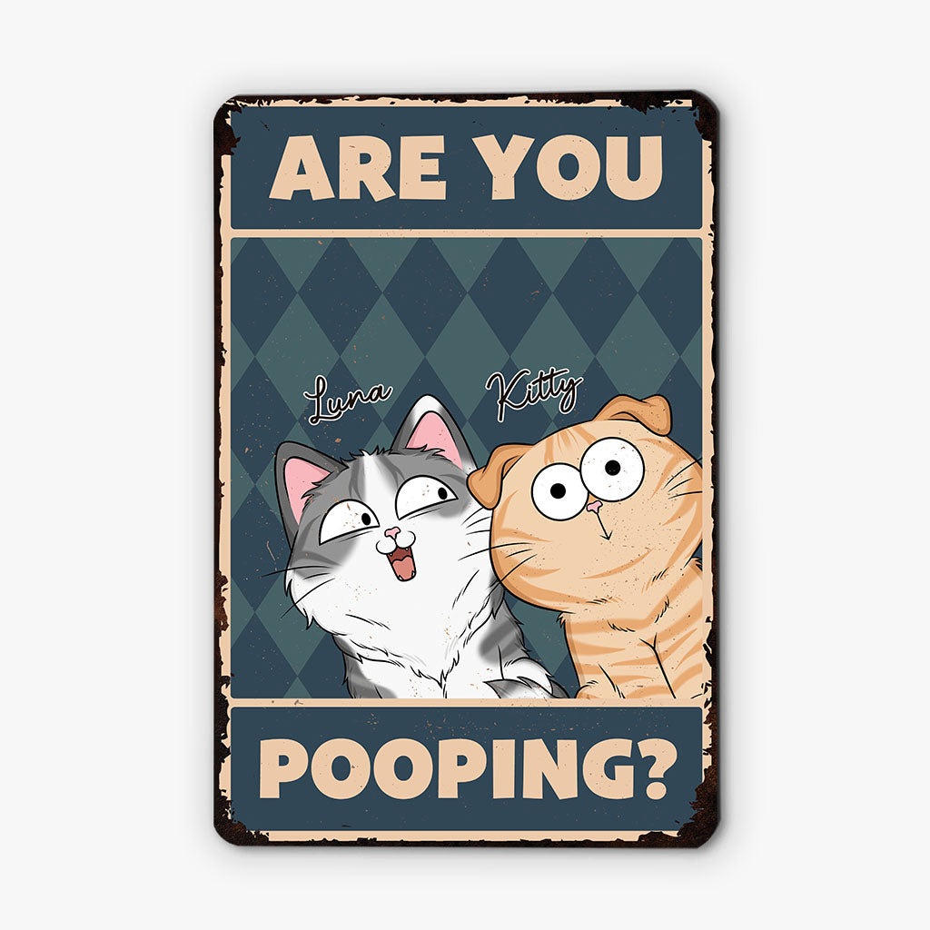 2951EUK1 are you pooping metal sign  personalised presents for cat owners