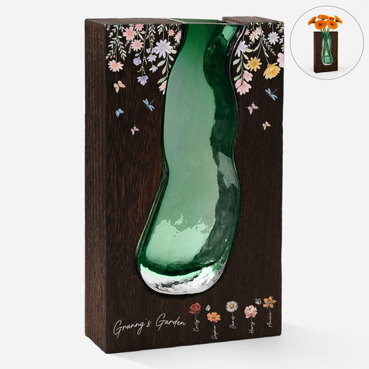 2966AUK1 personalised mummygrandmas garden wood and glass vase 2966ao8q5a