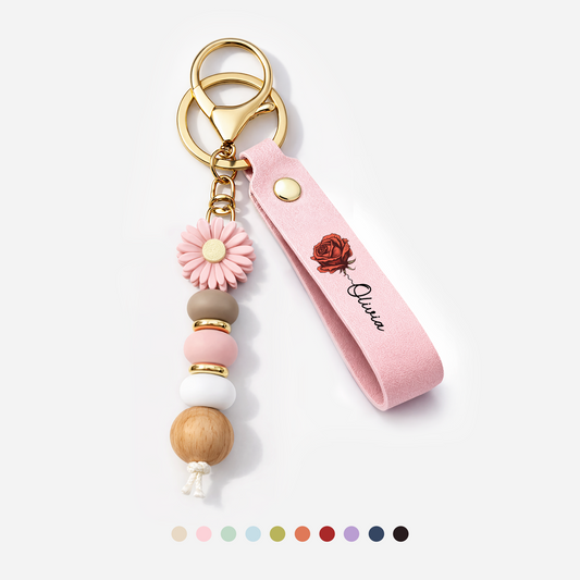 2966MUS1 uv printed daisy beaded keychain with flower custom gifts for her 2966mj8f5a