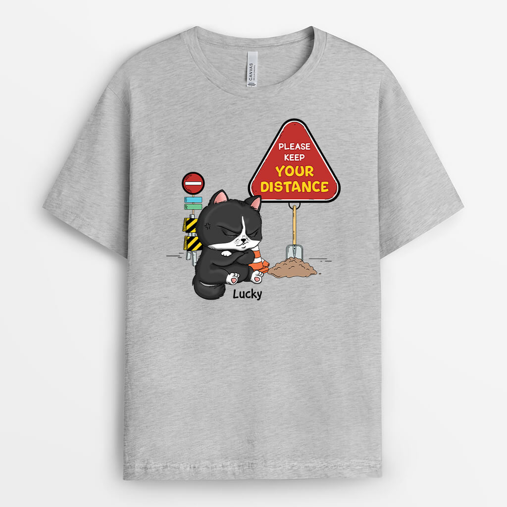 2967AUK1 please keep your distance  personalised t shirt for cat lovers funny