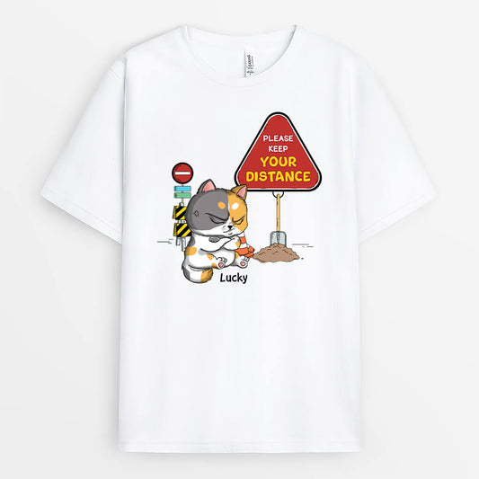 2967AUK2 please keep your distance  personalised t shirt for cat lovers funny