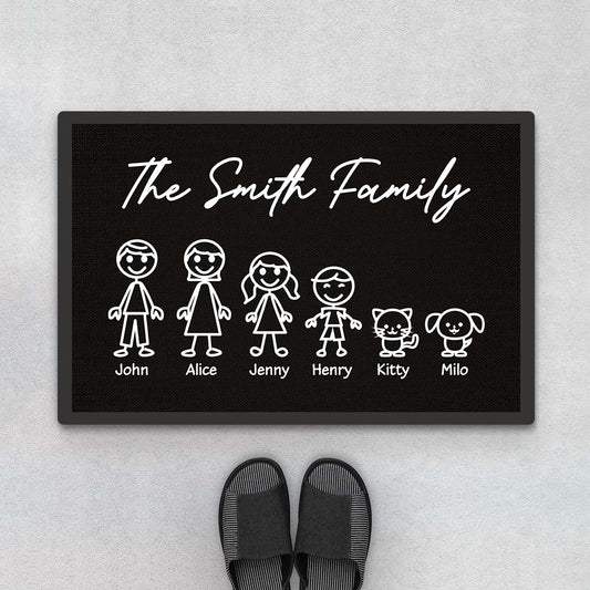 2994DUK1 black white the smith family doormat  personalised gifts for parents