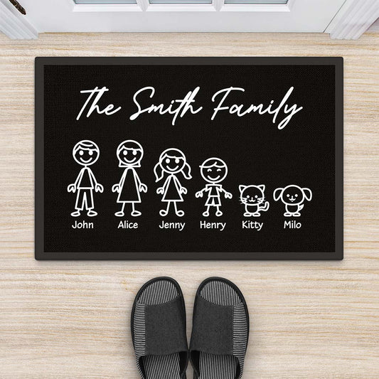 2994DUK2 black white the smith family doormat  personalised gifts for parents