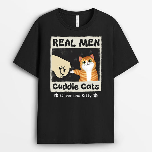 2997AUK1 real men t shirt  personalised gifts for cat dad