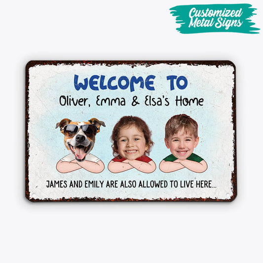 3003EUK2 welcome to arthur chloe luna metal sign  personalised presents for family