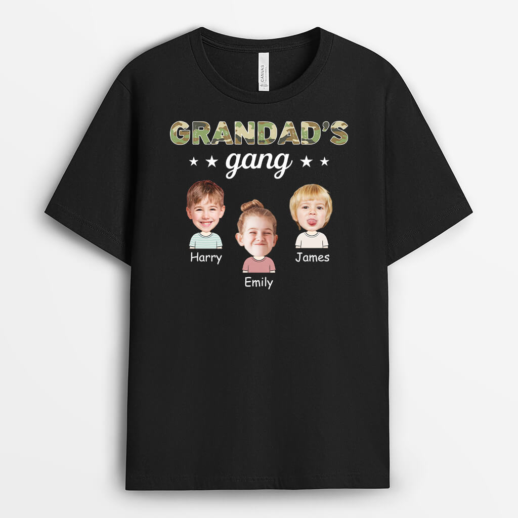 3018AUK1 3 children grandads gang t shirt  personalised gifts for grandad