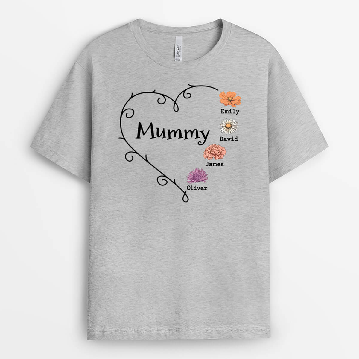 3043AUK2 grandma heart retro flowers  personalised t shirt for grandma