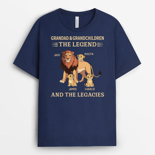 3057AUK1  grandad grandchild the legend and the legacy lion  personalised t shirt for grandad