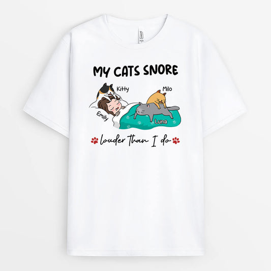 3058AUK1 my cats snore louder than i do t shirt  funny personalised gifts for her