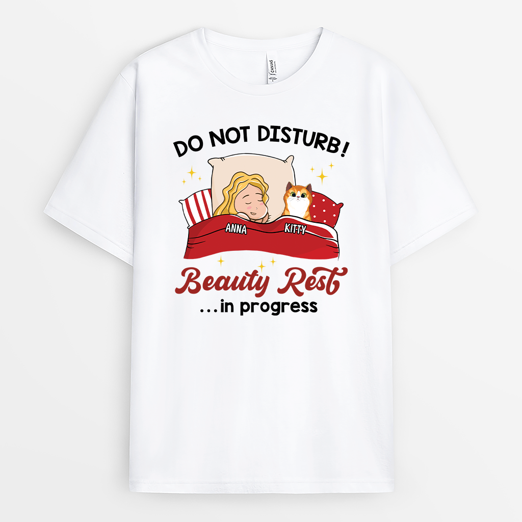 3060AUS1 do not disturb_ beauty rest in progress t shirt  personalised gifts for cat lovers