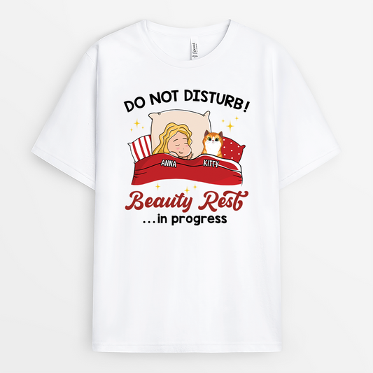 3060AUS1 do not disturb_ beauty rest in progress t shirt  personalised gifts for cat lovers