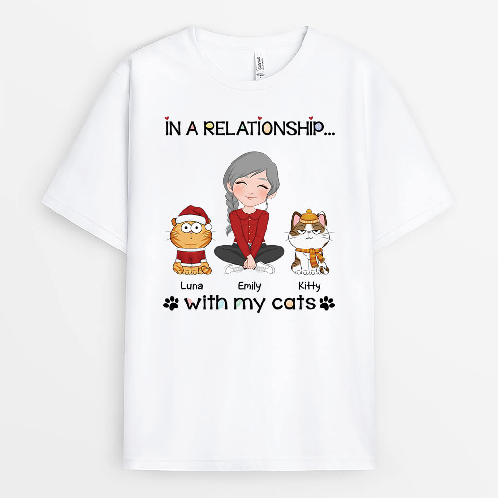 3062AUK1 in a relationship with my cats  customised t shirt for cat lovers