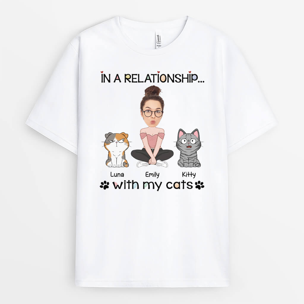 3062AUK3 in a relationship with my cats  customised t shirt for cat lovers