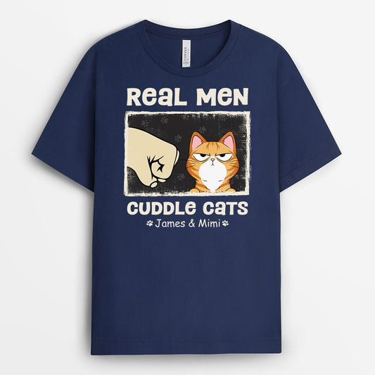 3091AUK2 real man cuddle cats t shirt  personalised presents for cat lovers