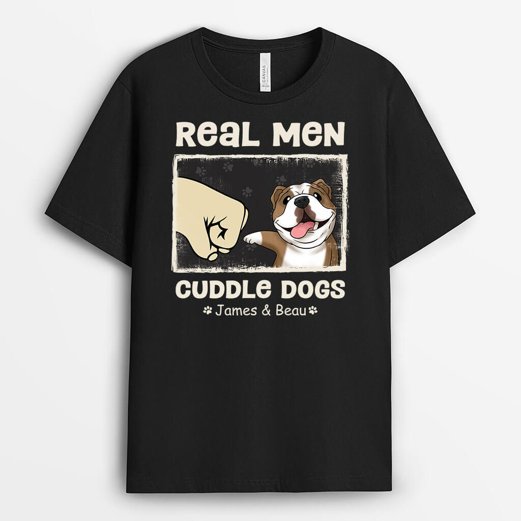 3092AUK1 real man cuddle dogs funny t shirt  personalised presents for dog owners