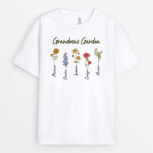 3097AUK1 grandmas garden flower t shirt  personalised presents for grandma