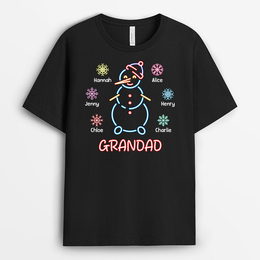 3103AUK1 neon snowman grandad t shirt  personalised presents for grandad