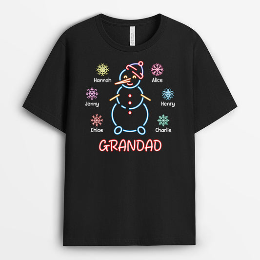 3103AUK1 neon snowman grandad t shirt  personalised presents for grandad