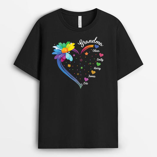 3120AUK2 grandma with coloured heart shape  customised t shirt for grandma