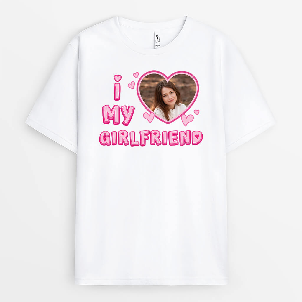 3121AUK1 i love my girlfriend pink heart t shirt  custom gifts for her