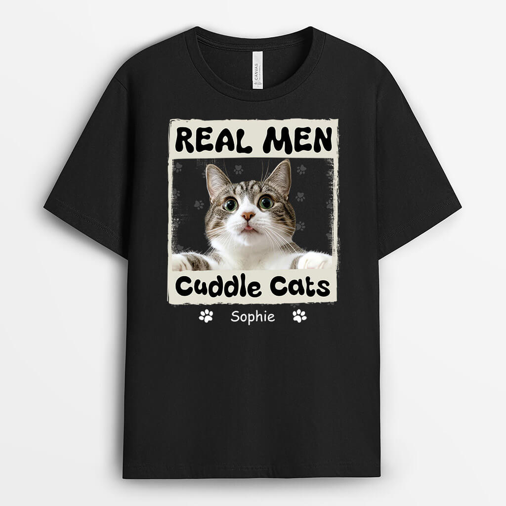 3122AUK1 real men cuddle cat t shirt  customised gifts for cat lovers