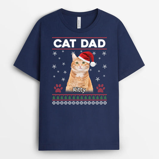 3126AUK1 cat dad christmas theme t shirt  custom gifts for cat lovers