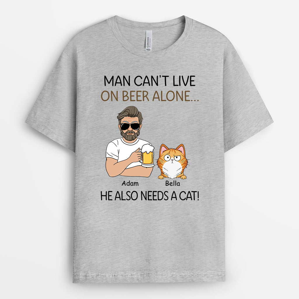 3137AUS1 man cant live on beer alone personalised gift ideas for cat dad
