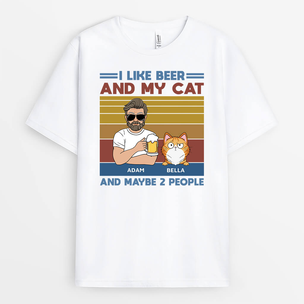 3170AUK2 i like beer t shirt  personalised gifts for cat owners