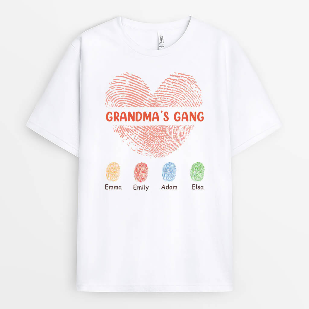 3177AUK1 love finger print grandmas gang  personalised t shirt ideas for grandma