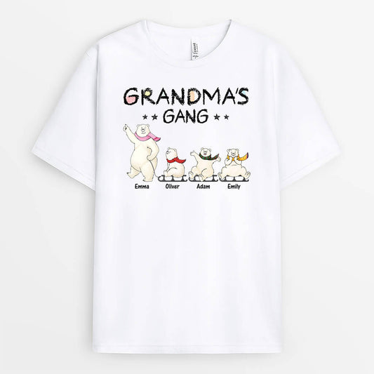 3181AUK1 white dancing bear grandmas gang t shirt  personalised presents for grandma