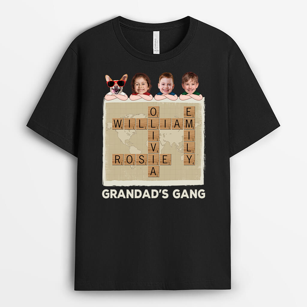 3184AUK1 grandads gang crossword  personalised face t shirt for grandad