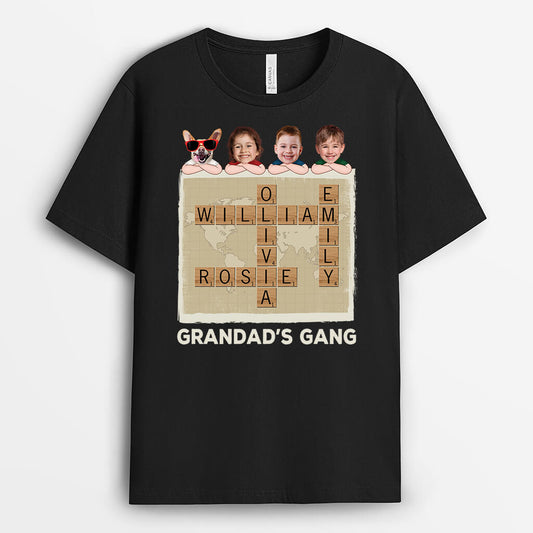 3184AUK1 grandads gang crossword  personalised face t shirt for grandad