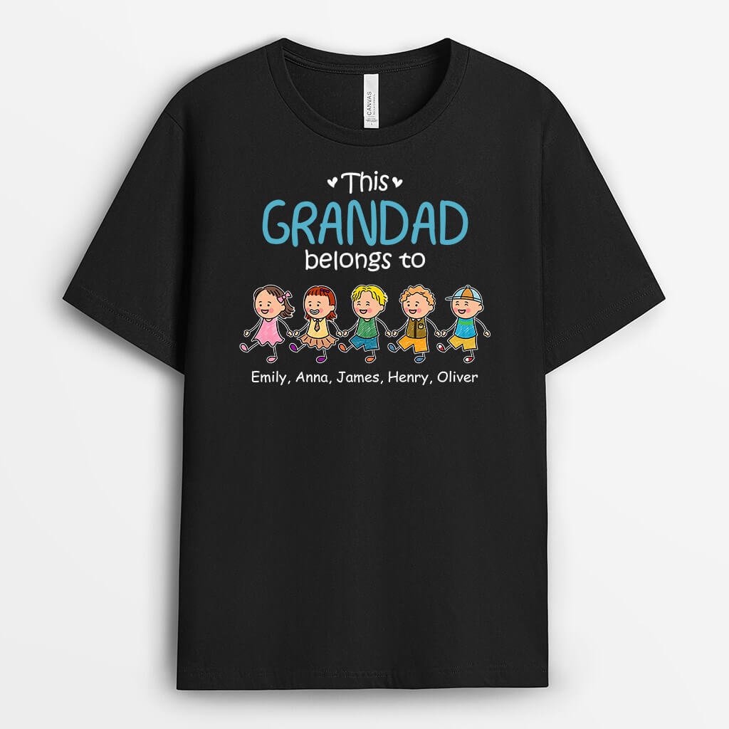 3190AUK1 this grandad belongs to grandkid holding hands  personalised t shirt for grandad