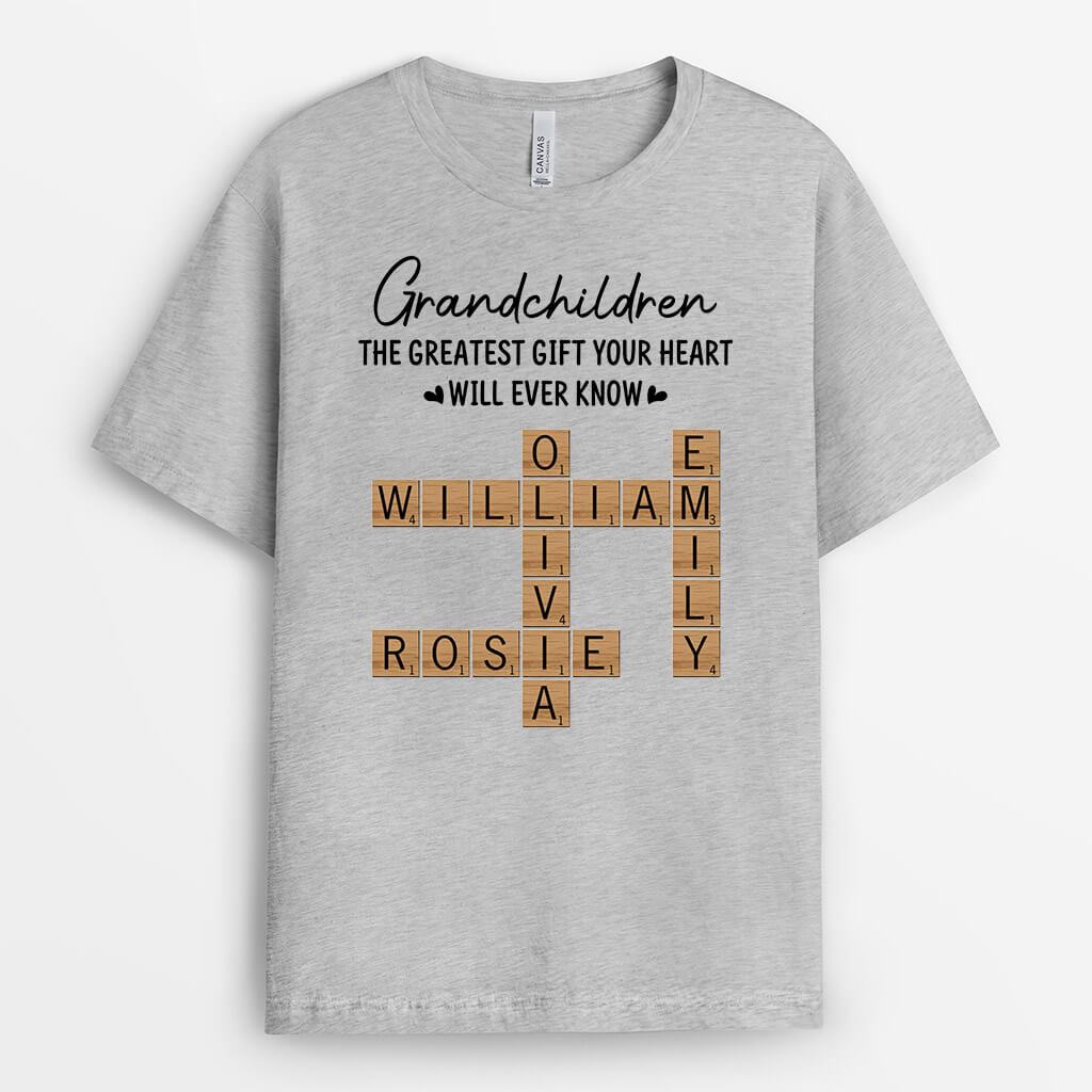 3192AUK1 grandchildren the greatest gift your heart crossword puzzle  personalised t shirt for grandma grandad