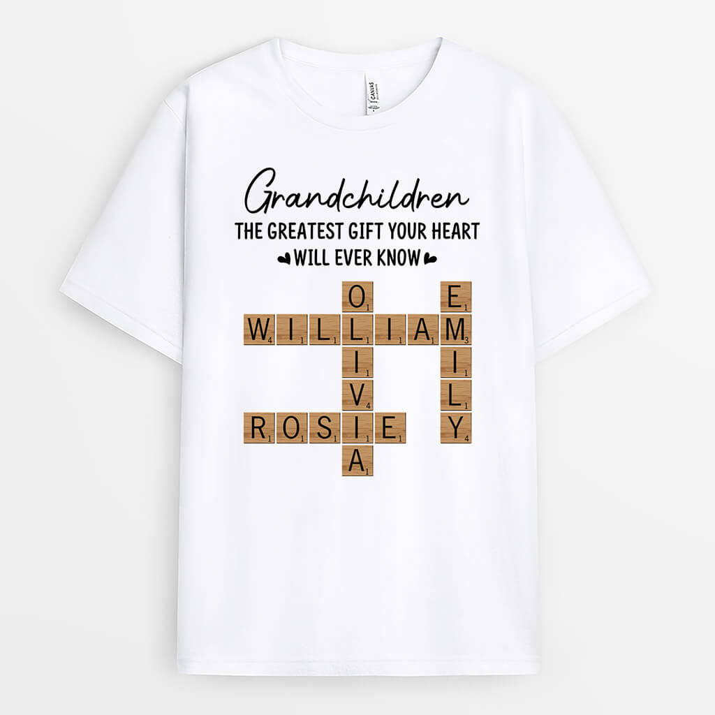 3192AUK2 grandchildren the greatest gift your heart crossword puzzle  personalised t shirt for grandma grandad