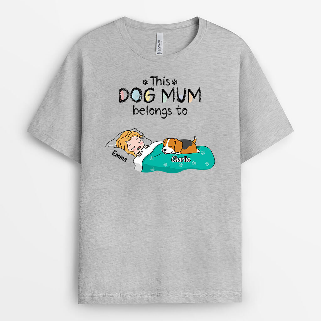 3196AUK2 this dog mum belongs to woman sleeping  personalised t shirt for her