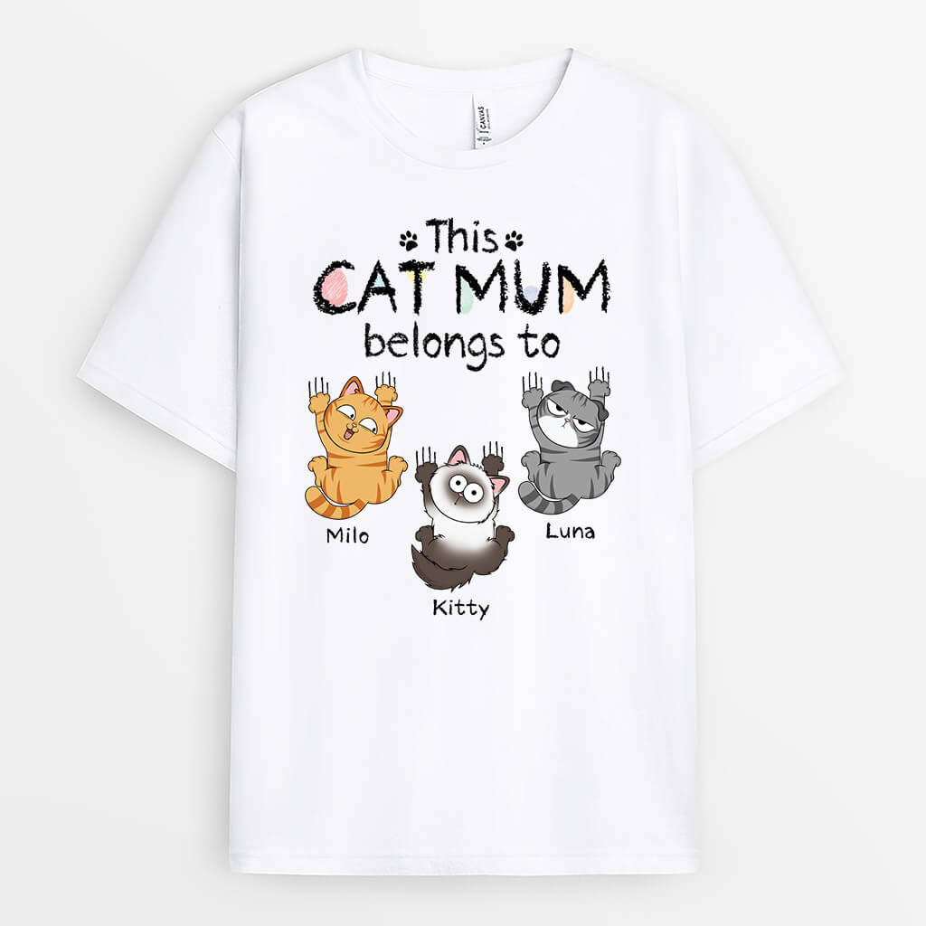 3205AUK1 this cat mum cat dad belongs to t shirt  personalised presents for cat lovers