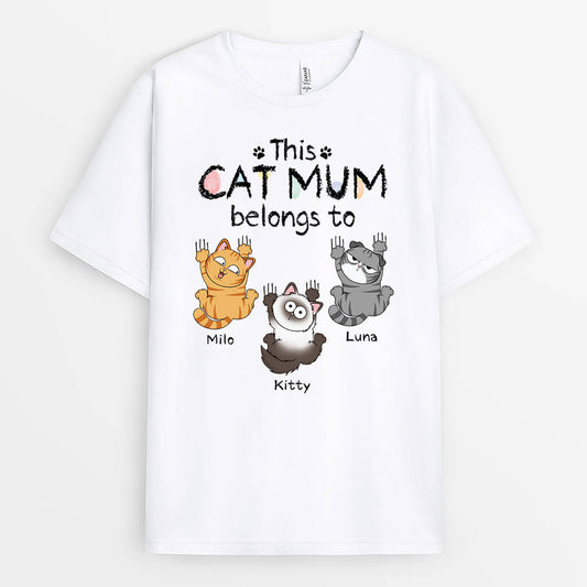 3205AUK1 this cat mum cat dad belongs to t shirt  personalised presents for cat lovers