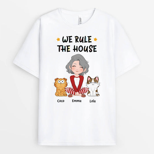 3206AUK2 we rule the house cat version t shirt  personalised gifts for cat lovers