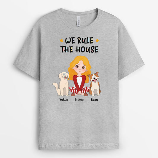 3206AUK2 we rule the house dog version t shirt  personalised gifts for dog lovers