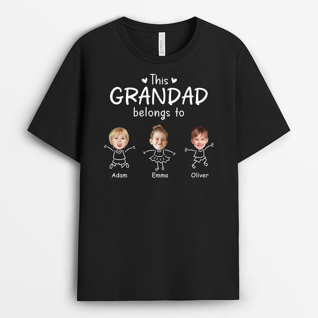 3209AUK1 photo face kids this grandad belongs to t shirt  personalised presents for grandad_ uk