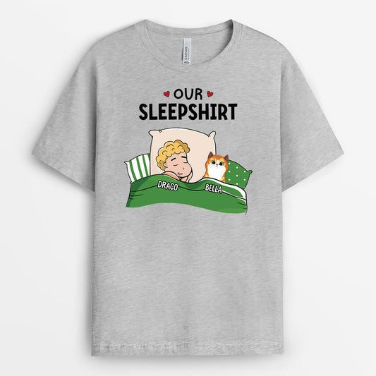 3211AUK1 our sleepshirt woman and cat t shirt  personalised gifts for cat lovers uk