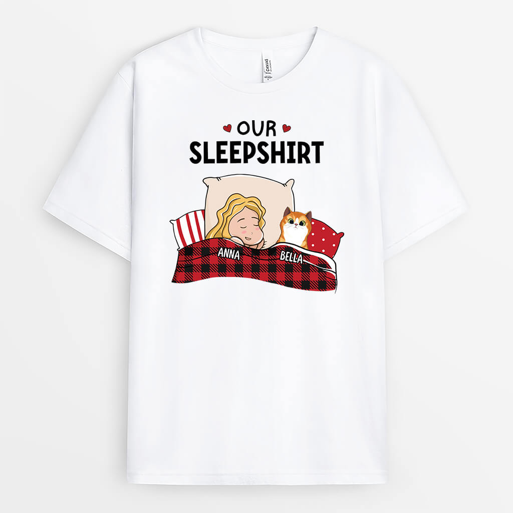 3211AUK2 our sleepshirt woman and cat t shirt  personalised gifts for cat lovers uk